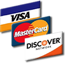 Credit cards accepted: Visa, Mastercard, Discover